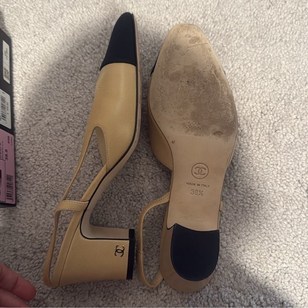 CHANEL Slingback cap toe heels shoes pumps 38.5 - Picture 8 of 14